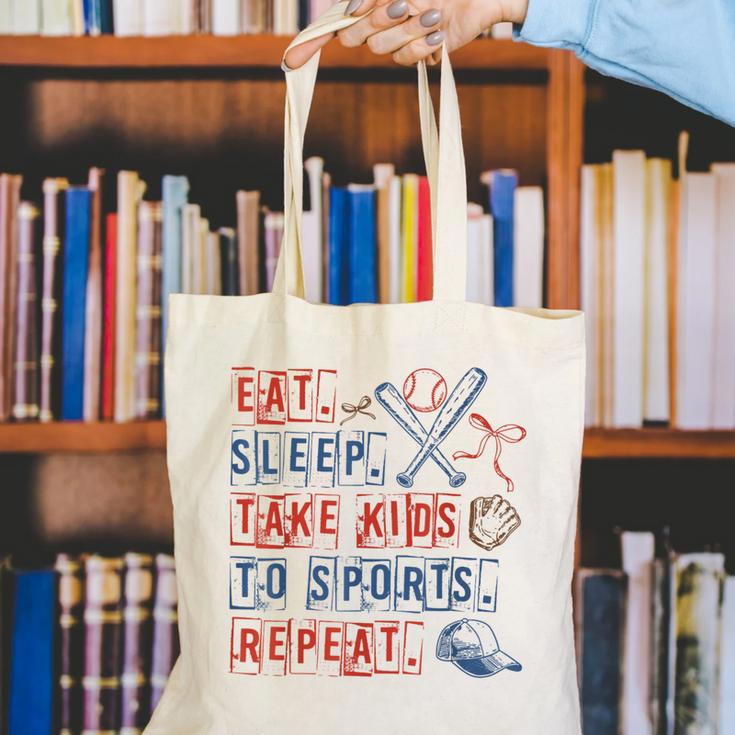 Retro Eat Sleep Take Kids To Sports Repeat Game Day Baseball Canvas Tote Bag Retro Eat Sleep Take Kids To Sports Repeat Game Day Baseball Canvas Tote Bag