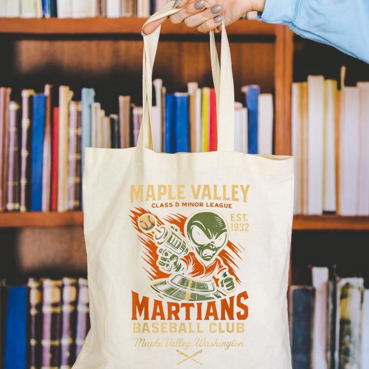 Retro Minor League Maple Valley Martians Baseball Club Canvas Tote Bag