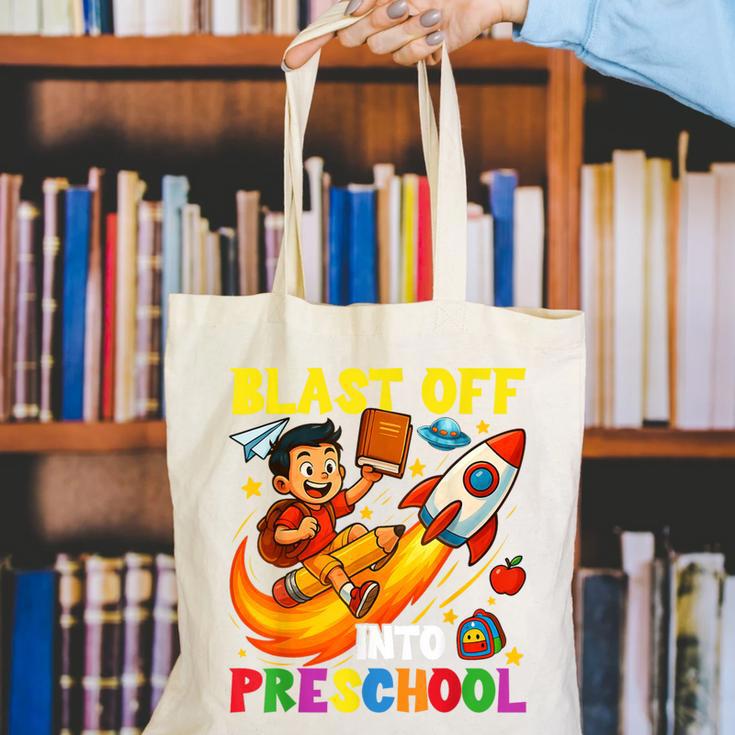 Rocket Blast Off Into Preschool Back To School Canvas Tote Bag Rocket Blast Off Into Preschool Back To School Canvas Tote Bag