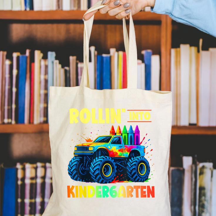 Rollin' Into Kindergarten Monster Car Back To School Boys Canvas Tote Bag Rollin' Into Kindergarten Monster Car Back To School Boys Canvas Tote Bag