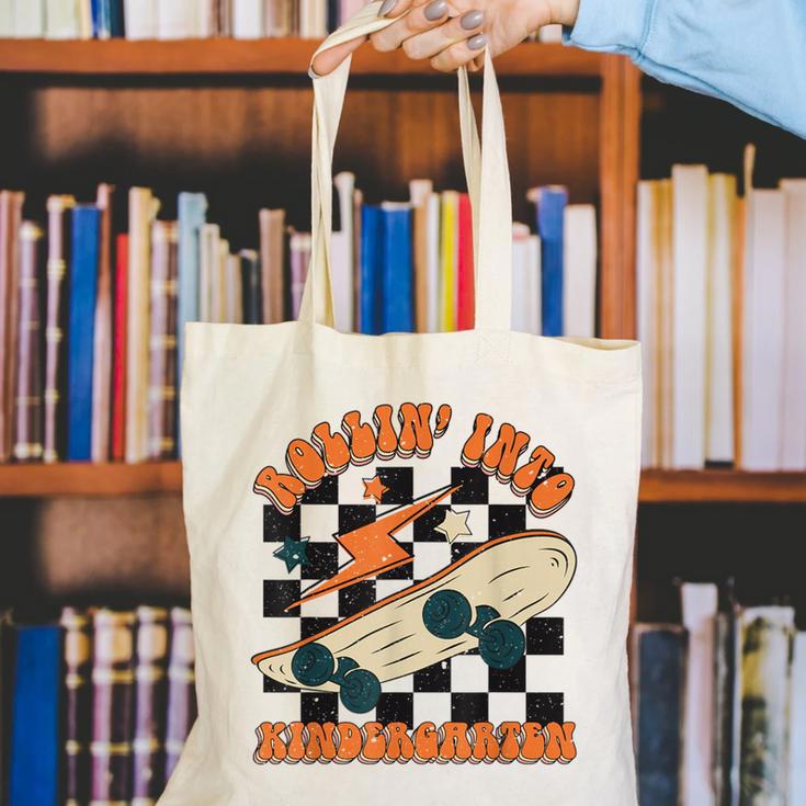 Rolling Into Kindergarten Retro Groovy Back To School Kids Canvas Tote Bag Rolling Into Kindergarten Retro Groovy Back To School Kids Canvas Tote Bag