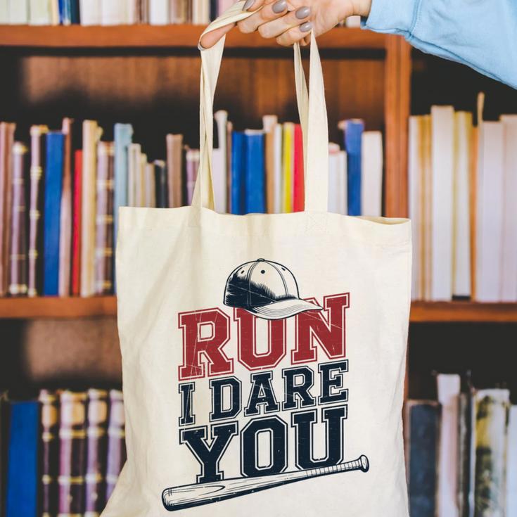 Run I Dare You Baseball Catcher Player Fan Canvas Tote Bag Run I Dare You Baseball Catcher Player Fan Canvas Tote Bag