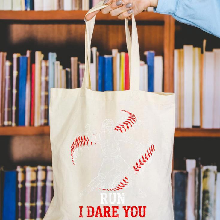 Run I Dare You Baseball Catcher Graphic Players Fans Canvas Tote Bag Run I Dare You Baseball Catcher Graphic Players Fans Canvas Tote Bag