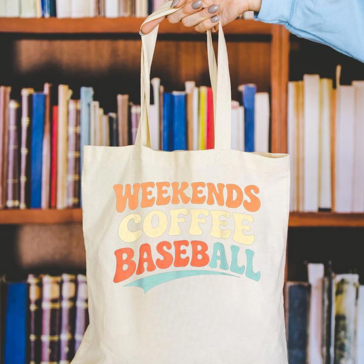 Weekends Coffee Baseball Retro Vibes Canvas Tote Bag Weekends Coffee Baseball Retro Vibes Canvas Tote Bag