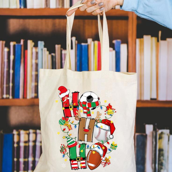 Santa Baseball Football Soccer Pajamas Ho Ho Christmas Xmas Canvas Tote Bag Santa Baseball Football Soccer Pajamas Ho Ho Christmas Xmas Canvas Tote Bag