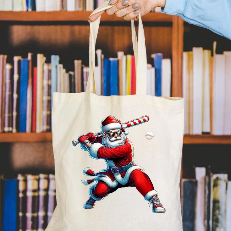 Santa Playing Baseball Men Boys Christmas Baseball Player Canvas Tote Bag