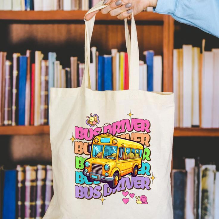 School Bus Driver Groovy Retro Back To School Canvas Tote Bag