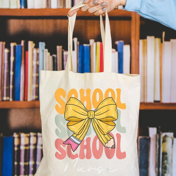 School Nurse Groovy Coquette Bow Cute Back To School Canvas Tote Bag School Nurse Groovy Coquette Bow Cute Back To School Canvas Tote Bag