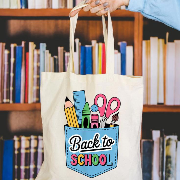 School Supplies In Pocket Back To School Boys Girls Canvas Tote Bag School Supplies In Pocket Back To School Boys Girls Canvas Tote Bag