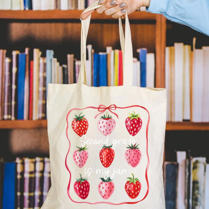 Second Grade Is My Jam Strawberry 2nd Grade Back To School Canvas Tote Bag Second Grade Is My Jam Strawberry 2nd Grade Back To School Canvas Tote Bag