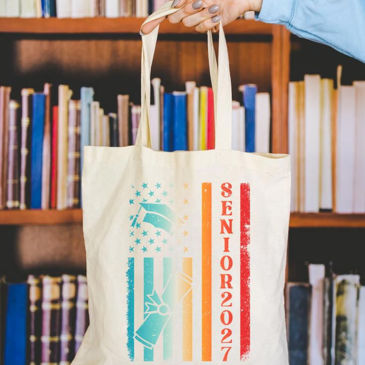 Senior 2027 Class Of 2027 Graduation USA Flag Back To School Performance Canvas Tote Bag