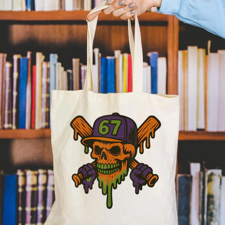 Six Seven 6 7 Baseball Skull Drip Halloween Horror Sports Canvas Tote Bag Six Seven 6 7 Baseball Skull Drip Halloween Horror Sports Canvas Tote Bag