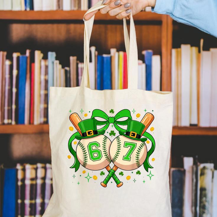 Six Seven 67 Meme Baseball Coquette Bow St Patrick's Day Canvas Tote Bag Six Seven 67 Meme Baseball Coquette Bow St Patrick's Day Canvas Tote Bag