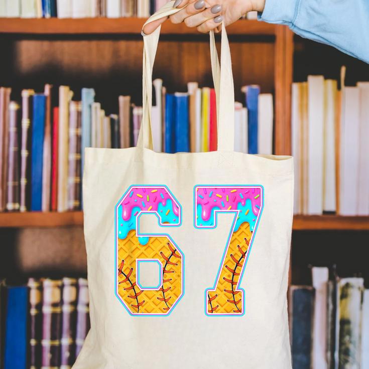 Six Seven Baseball Drip Canvas Tote Bag Six Seven Baseball Drip Canvas Tote Bag
