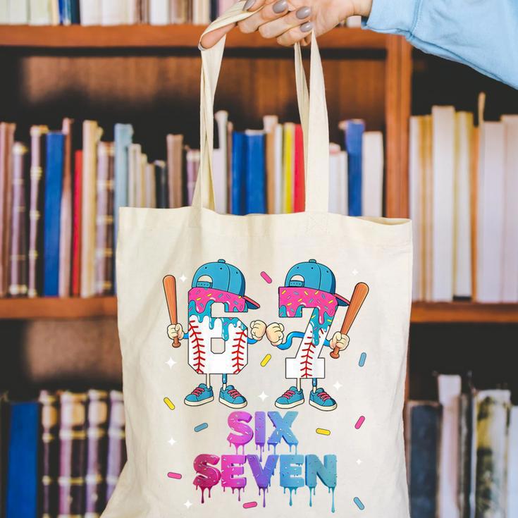 Six Seven Baseball Ice Cream Drip 6 7 Meme Gen Alpha Slang Canvas Tote Bag