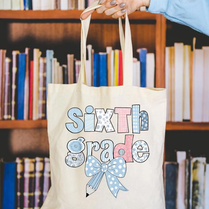 Sixth Grade Coquette Bow Pencil First Day Back To School Canvas Tote Bag Sixth Grade Coquette Bow Pencil First Day Back To School Canvas Tote Bag
