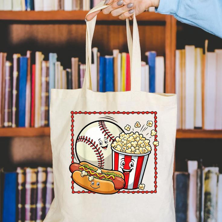 Smiling Baseball Popcorn And Hot-Dog Cartoon Apparel Canvas Tote Bag