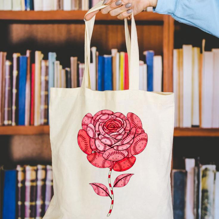 Sporty Rose Graphic With Baseball And Rugby Ball Petals Canvas Tote Bag