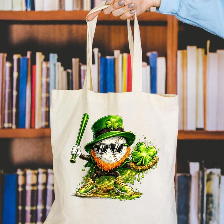 St Patrick’s Day Baseball Shamrock Player Canvas Tote Bag