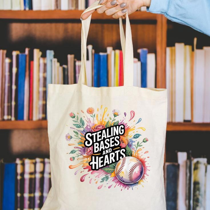Stealing Bases And Hearts Baseball Puns Sports Canvas Tote Bag