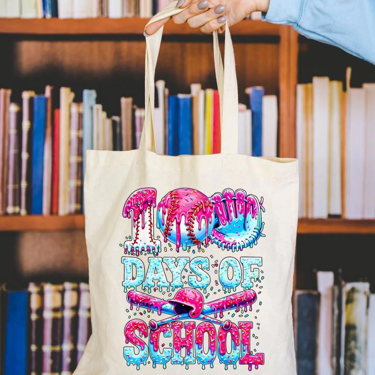 Survived 100 Days Of School Baseball Ice Cream Drip Boy Kids Canvas Tote Bag