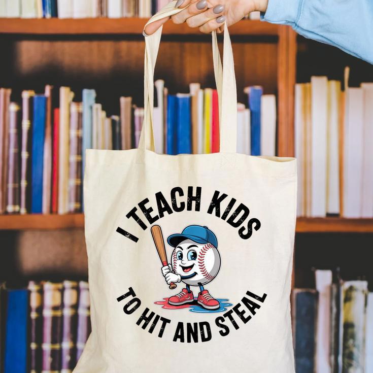 I Teach Kids To Hit And Steal Baseball Softball Coach Canvas Tote Bag