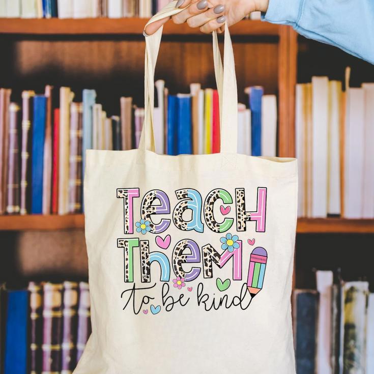 Teach Them To Be Kind Leopard Kindergarten Back To School Canvas Tote Bag
