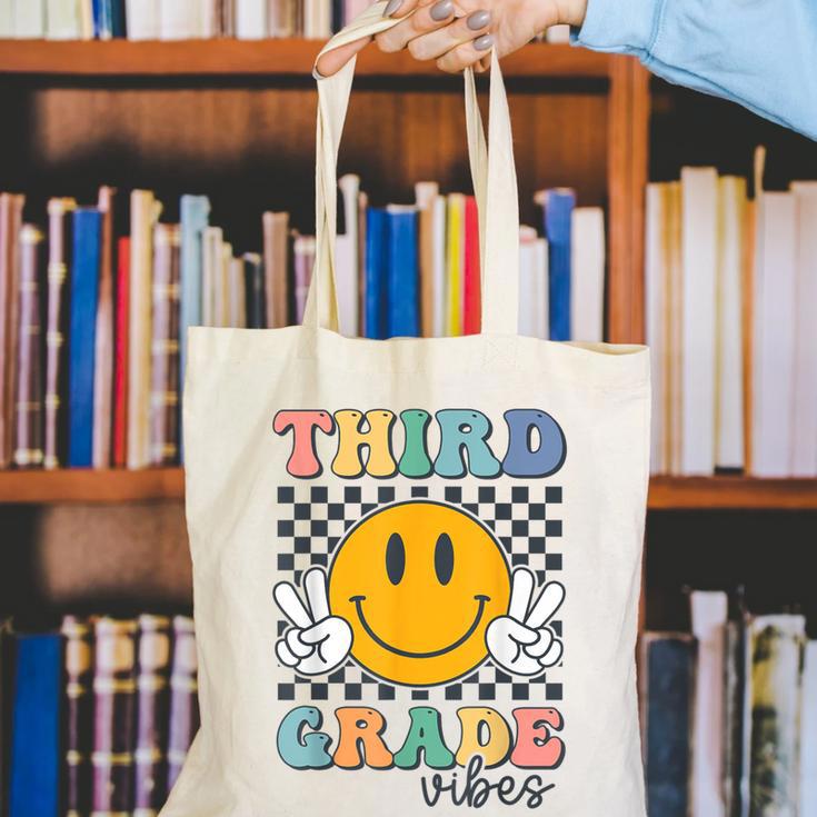 Third Grade Vibes Retro Smile Back To School 3rd Grade Team Canvas Tote Bag