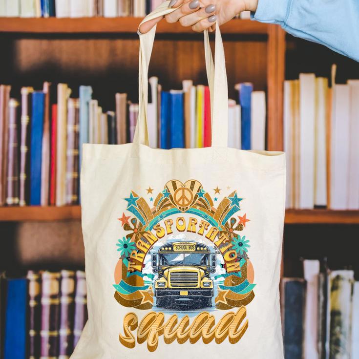 Transportation Squad Retro Bus Aide Back To School Matching Canvas Tote Bag