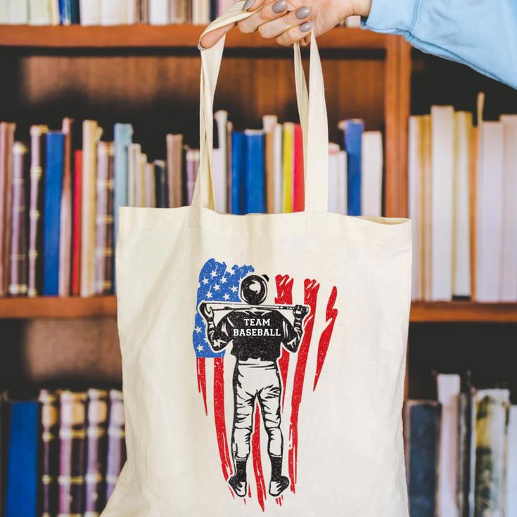US Flag Baseball Player Batter Sport Lover Team Coach Family Canvas Tote Bag