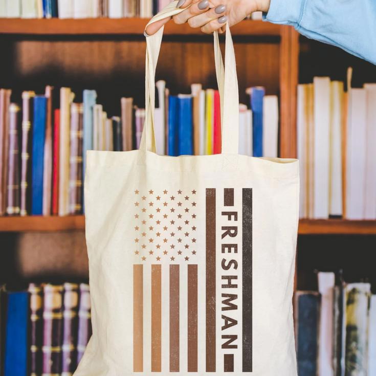 USA Flag Freshman 9th Ninth Grade Back To School Juneteenth Canvas Tote Bag