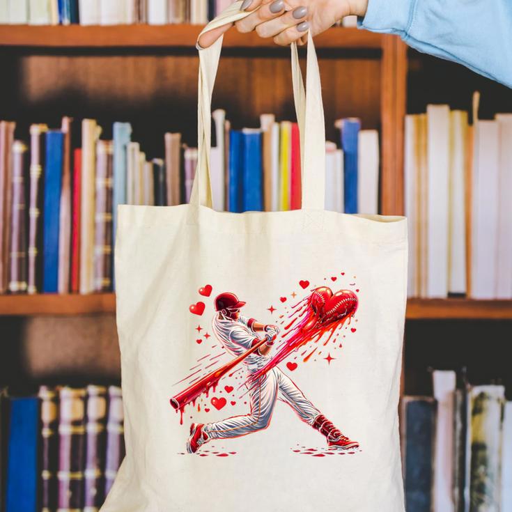Valentine Baseball Player Drip Canvas Tote Bag