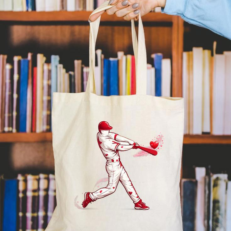 Valentines Day Baseball Batter Silhouette Heart For Men Boys Canvas Tote Bag