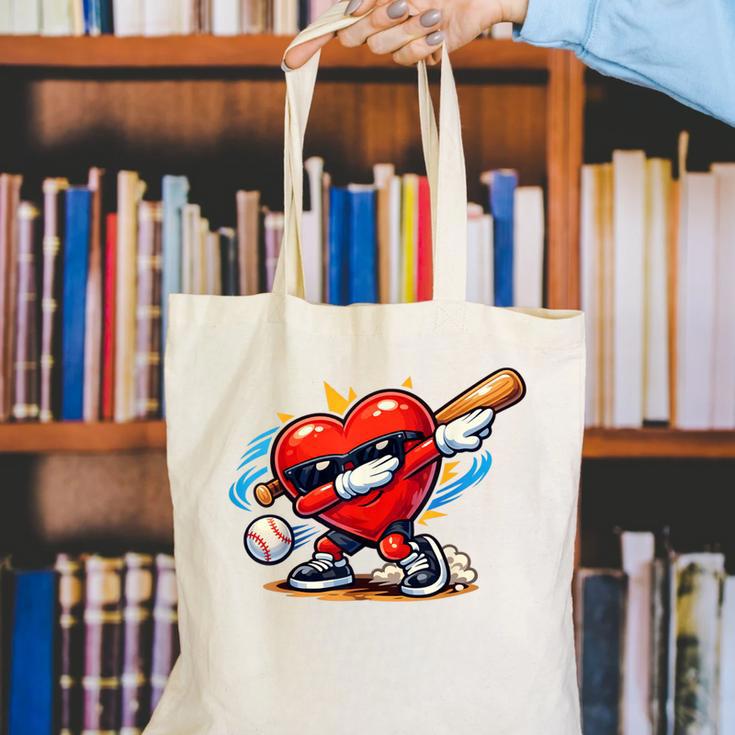 Valentines Day Baseball Dabbing Red Heart Love Boys Canvas Tote Bag