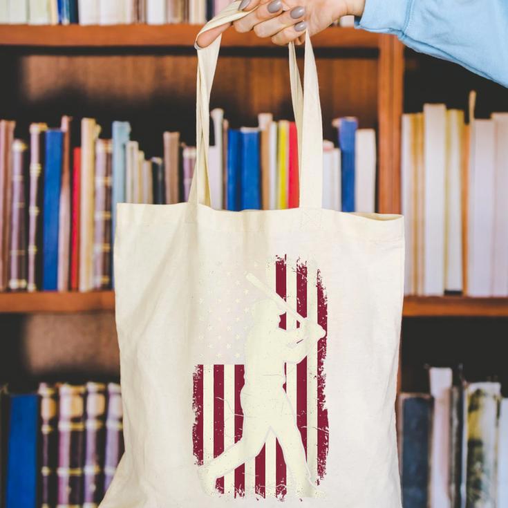 Vintage American Flag Baseball Batter Patriotic Home Run Canvas Tote Bag