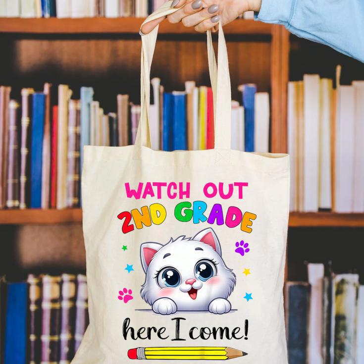 Watch Out 2nd Grade Here I Come Girls Cat Back To School Canvas Tote Bag