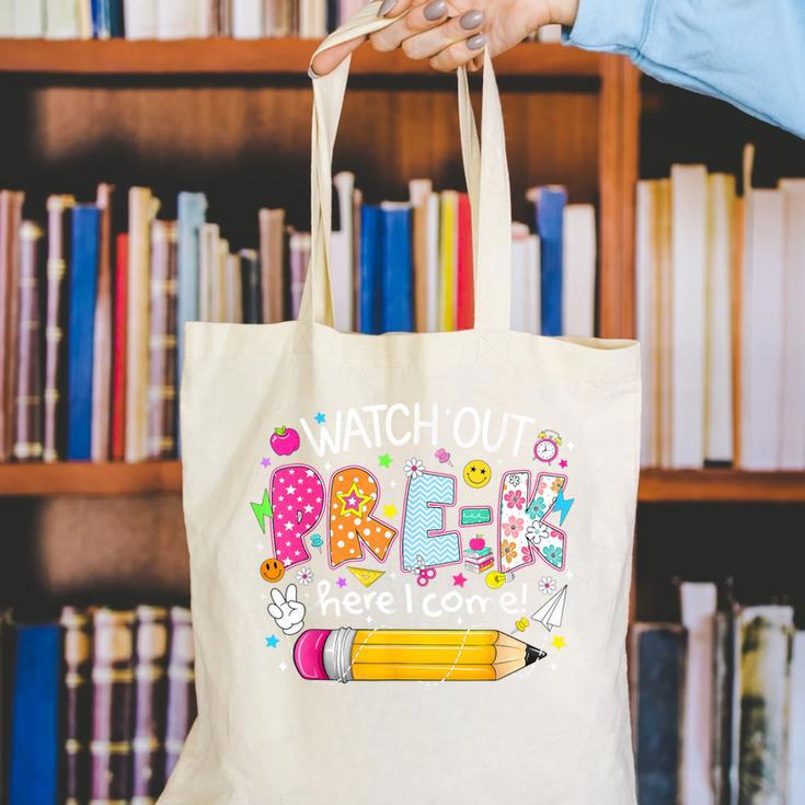 Watch Out Pre-K Here I Come Back To School Boy Girl Kids Canvas Tote Bag Watch Out Pre-K Here I Come Back To School Boy Girl Kids Canvas Tote Bag