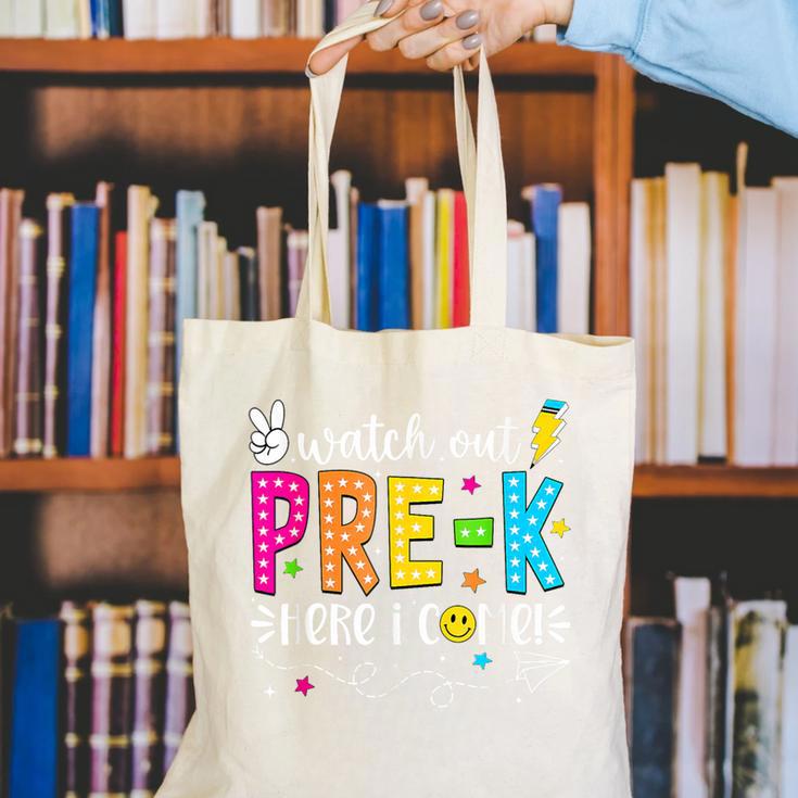Watch Out Pre-K Here I Come Back To School Boys Girls Kids Canvas Tote Bag