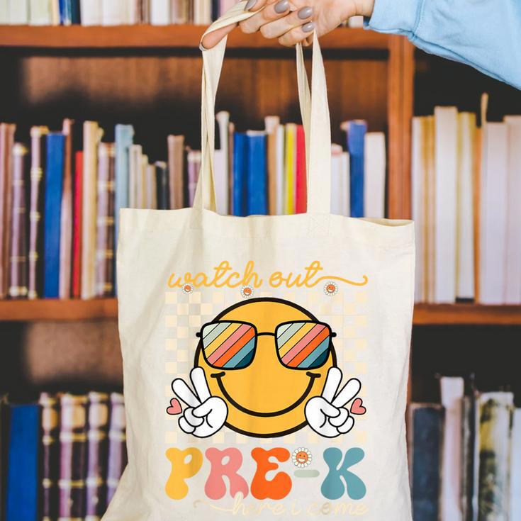 Watch Out Pre-K Grade Here I Come Back To School Pre-K Smile Canvas Tote Bag