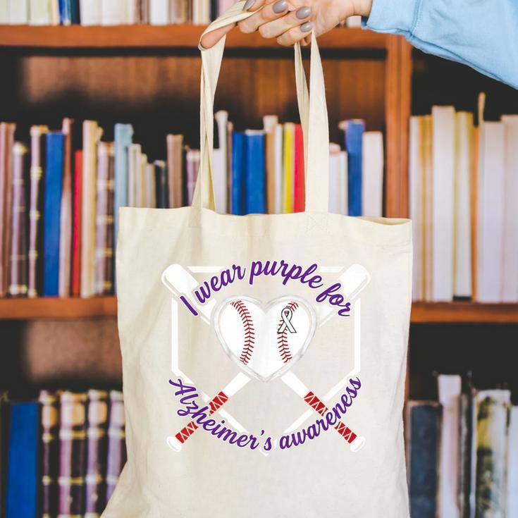 I Wear Purple For Alzheimers Awareness Baseball Heart Ribbon Canvas Tote Bag I Wear Purple For Alzheimers Awareness Baseball Heart Ribbon Canvas Tote Bag