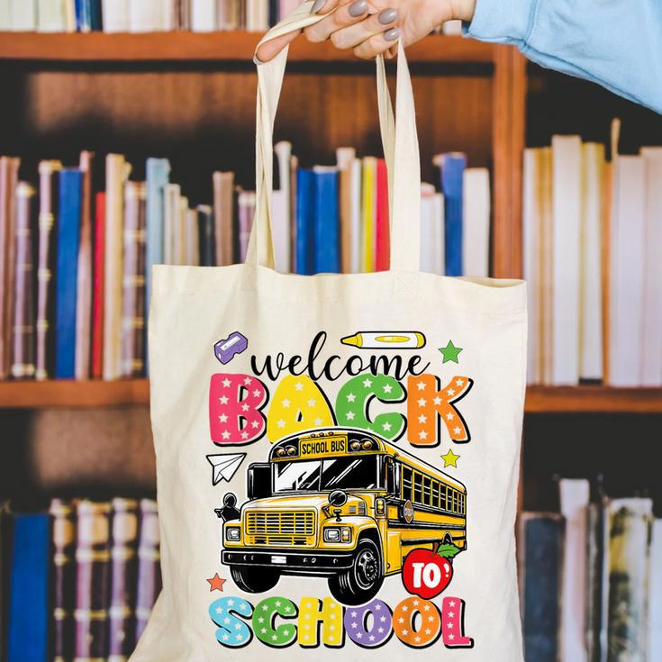 Welcome Back To School Bus Happy First Day Of School Student Canvas Tote Bag