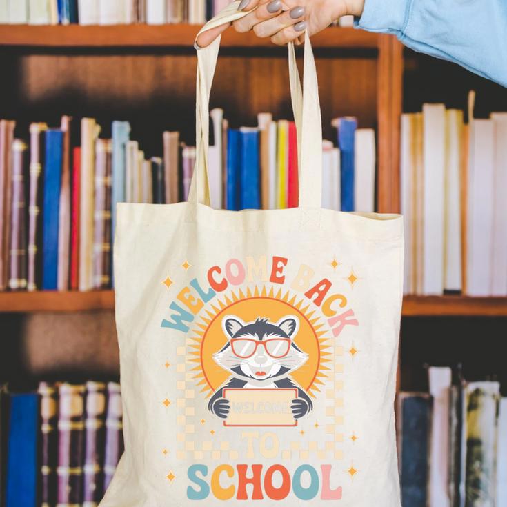 Welcome Back To School Raccoon First Day Of School Checkered Premium Tri-Blend Canvas Tote Bag