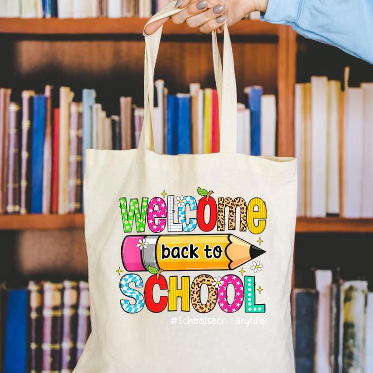 Welcome Back To School School Secretary Life Leopard Canvas Tote Bag