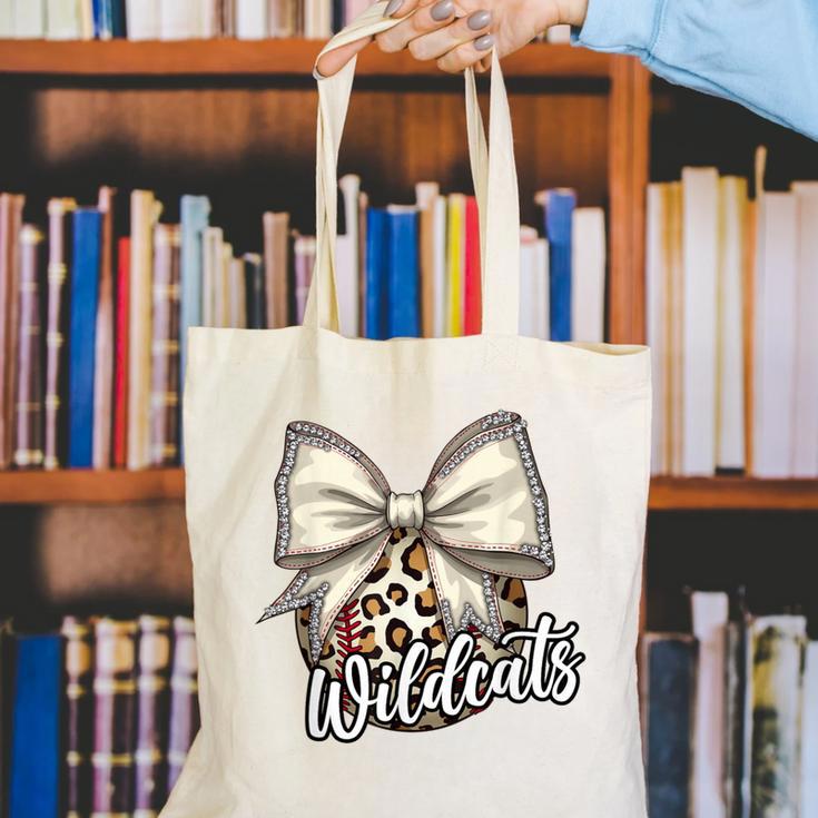 Wildcats Baseball Leopard Print Coquette Bow Mascot Game Day Canvas Tote Bag