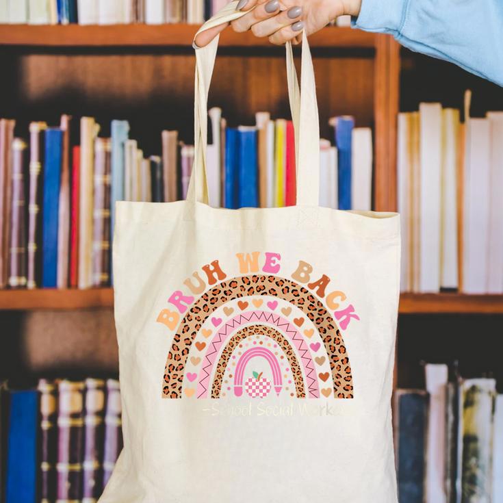 Women's Bruh We Back To School Social Worker Leopard Rainbow Canvas Tote Bag