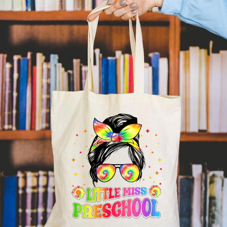 Women's Little Miss Preschool Messy Bun Tie Dye Back To School Girls Canvas Tote Bag Women's Little Miss Preschool Messy Bun Tie Dye Back To School Girls Canvas Tote Bag