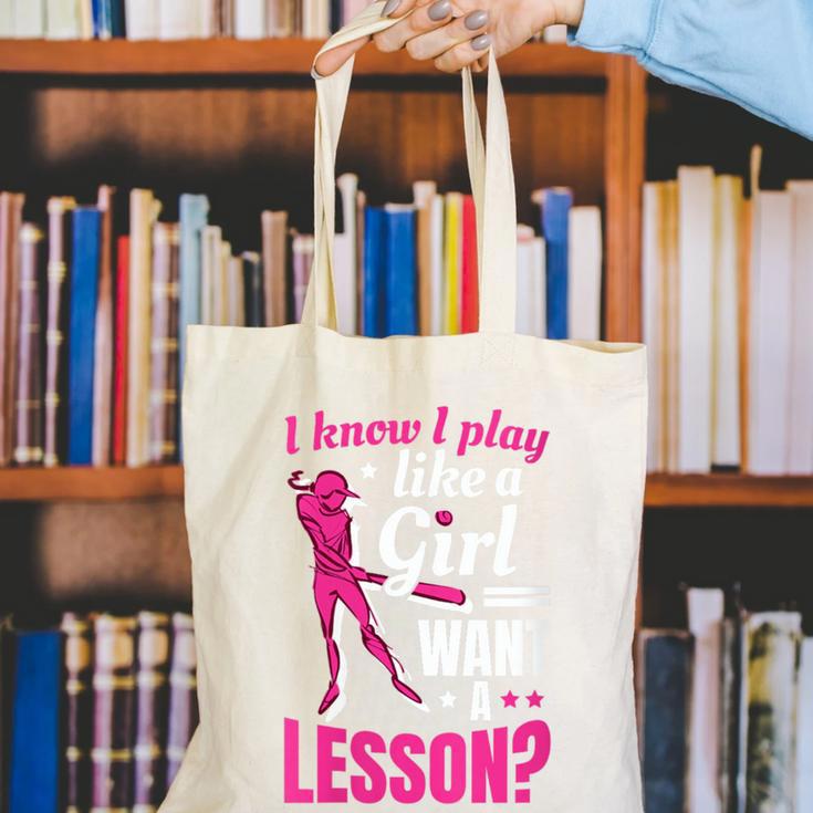 Women's Play Like A Girl Softball Baseball Girls Canvas Tote Bag