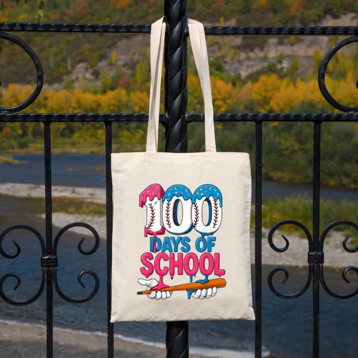 100 Days Of School Baseball Drip Bat 100th Day Of School Boy Canvas Tote Bag