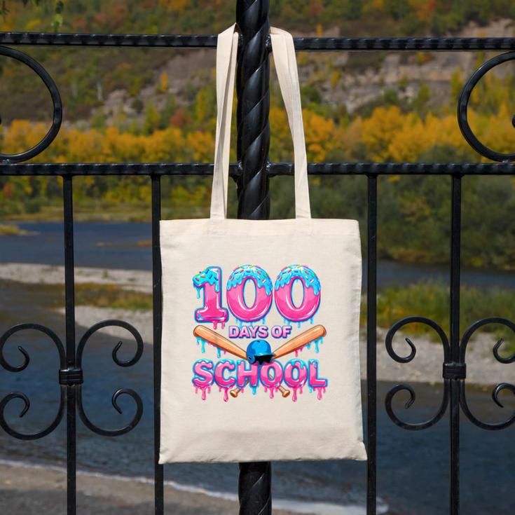 100 Days Of School Baseball Dripping Ice Cream 100th Day Canvas Tote Bag