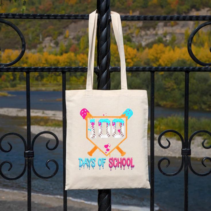 100 Days Of School Baseball Ice Cream Drip 100th Day School Canvas Tote Bag
